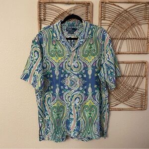 Vtg Polo Ralph Lauren Caldwell Silk‎ Shirt Paisley Hawaiian Short Sleeve B45